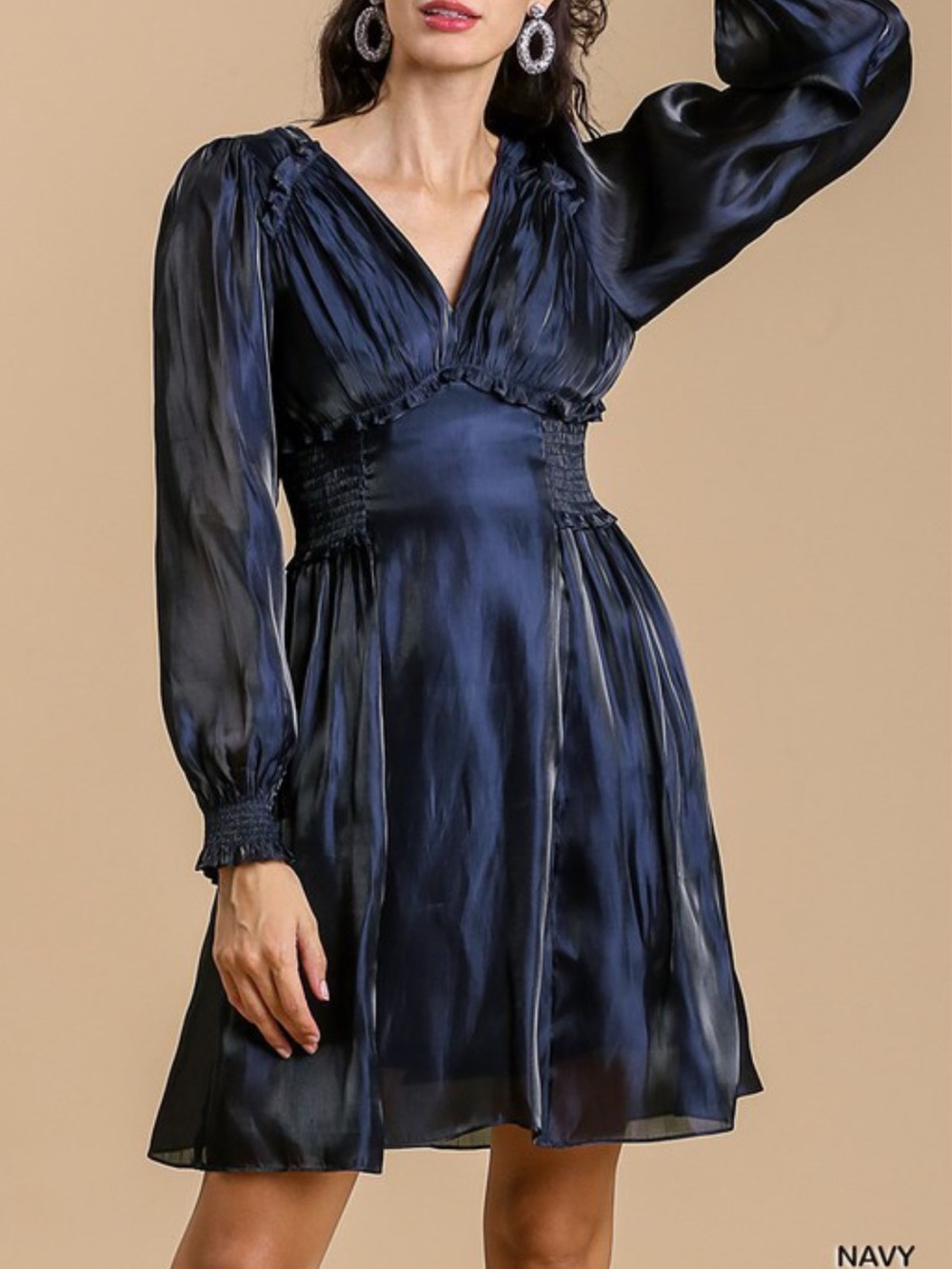 NWT Umgee Navy satin Midi fit & Flair a-line